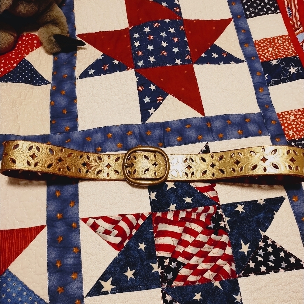 Fossil Gold Cutout Leather Belt - Decorative